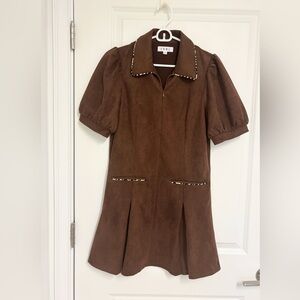 THML Women’s Brown Suede Dress with Leopard Trim